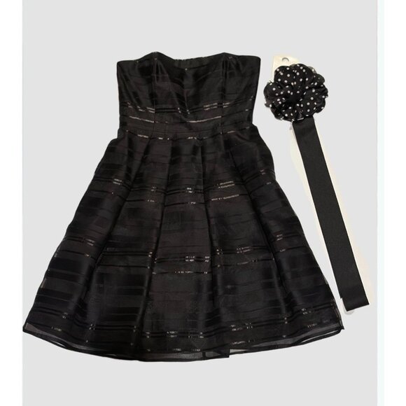 White House Black Market Ribbon Stripe Strapless Black Cocktail Dress Sz 8 EUC - Picture 3 of 11